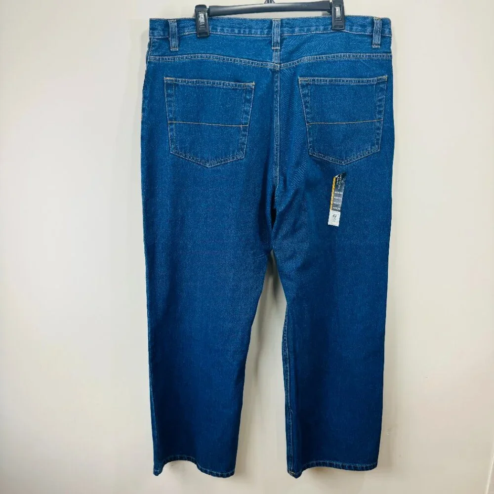 Denim Straight Jeans Y2K 90s Pants Mens Blue Medium Wash Relaxed 40X30 High Rise